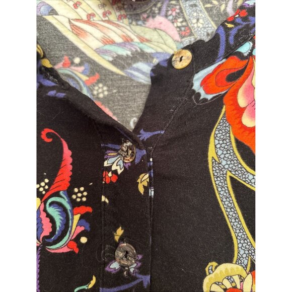 Womens Johnny Was Pottery Henley Tee Black Stretchy Knit Retail $145 3/4 Sleeves - Picture 8 of 10